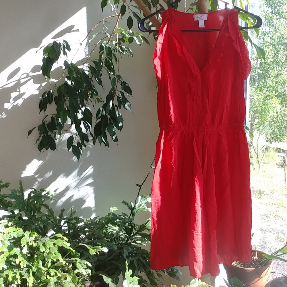 Loft Ann Taylor Red Silk Dress
